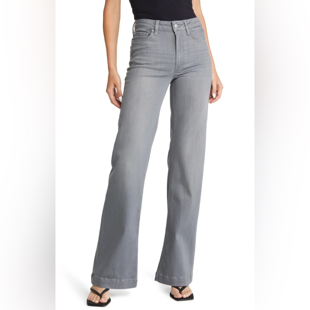 PAIGE Leenah Women's Light Gray Wide Leg Stretch Denim Jeans